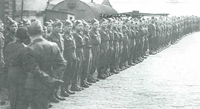 A roll call of the Polish soldiers stationed at Auchtertool Distribution Camp