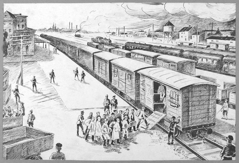 Siberian Deportations Sketch Deportation train on which Polish people were deported from Poland To Siberia