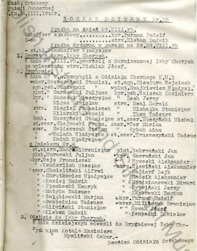 Daily Orders Of The HQ Squadron 1st Armoured Division Extract - 1942 08 28